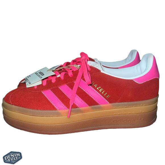 NEW Adidas Women’s GAZELLE BOLD COLLEGIATE RED/LUCID PINK Casual Shoes/Sneakers - Picture 9 of 16